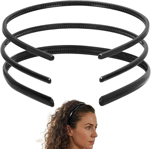 KIMHOME 3 x Haarbänder, Kunststoff-Stirnbänder mit dünnen Zähnen, rutschfest und glatt, für DIY-Styling und den täglichen Gebrauch (schwarz)