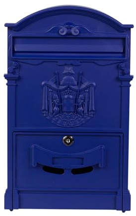 Boîte aux lettres murale verrouillable vintage en métal - Grande capacité - Boîte aux lettres de sécurité - Bleu