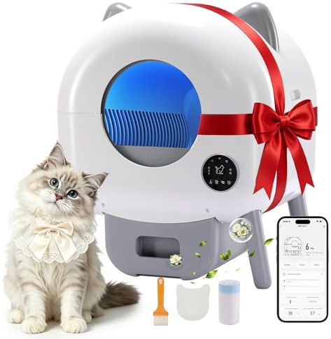 GTPLAYER Katzenklo Selbstreinigend, 66L Automatisches Katzenklo Mit App & Sensoren, Anti-Einklemmung, Elektrisches Katzenkloes mit 6‑farbige Innenbeleuchtung, Duftstein, Für Mehrkatzenhaushalte, Weiß