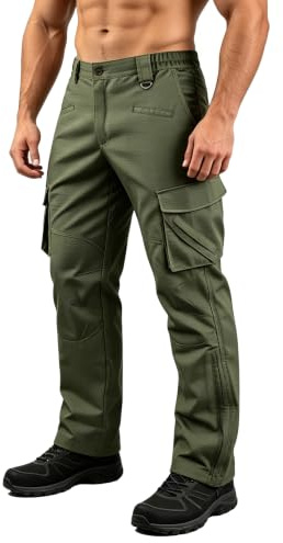 ZITY Pantalones de Trabajo para Hombre, Pantalones tácticos Cargo Senderismo con Cintura elástica montañismo para Exteriores con múltiples Bolsillos