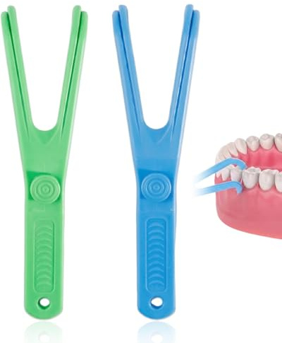 YIPFEN 2 Pezzi Porta Filo Interdentale, Floss Pick, Supporto per Filo, Pulizia Interdentale, Igiene Orale, Pulizia dei Denti, Prodotti Dentali, Perfetto per Famiglie, Hotel e Viaggi (blu e verde)