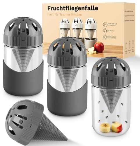 Fruchtfliegenfalle Obstfliegenfalle für Küche 3er-Set, Wiederverwendbar Fruchtfliegenfalle Glas Effektiv Dekorativ Fruchtfliegen Dauerhaft Loswerden Fruchtfliegen Lebendfalle Fruit Fly Trap