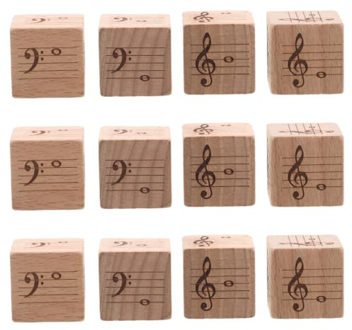jojofuny 12 Dadi In Legno A Cinque Con Motivo Ad Per Studenti, Apprendimento Per Principianti E Giochi In Legno Per Personale, Note Di Teoria A Bassa