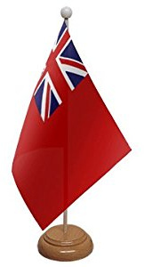 9 x 6 Red Ensign Merchant Navy Naval Large Desktop Table Flag With Wooden Base & Pole Ideal For Party Conferences Office Display