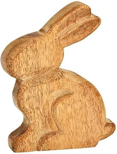 TEMPELWELT® Dekofigur Hase Osterhase sitzend 15 cm - Mango Holz massiv Natur braun - Holzhase Holzfigur Aufsteller für Osterdekoration Frühling Ostern
