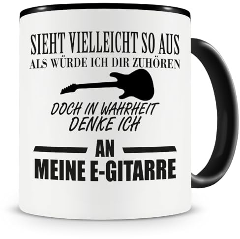 Samunshi® Ich denke an meine E-Gitarre Tasse Kaffeetasse Teetasse Kaffeepott Kaffeebecher Becher 300ml schwarz