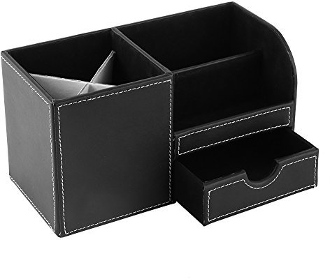 Schreibtisch Schreibwaren Organizer Aufbewahrungsbox Stift Stifthalter Haus Büro Holz Leder Multifunktions Fall (Schwarz)
