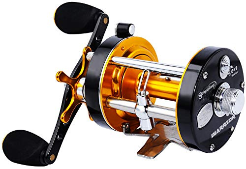 Sougayilang - Carrete de pesca redondo, con estructura de metal reforzado y arrastre superior, Warrior5000, Right Hand-Golden-Black