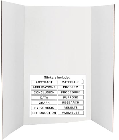 Trifold Poster Board 36 x 48 White Presentation Board - Self-Adhesive Science Subtitles Included - Science Fair Display Boards, for School, Fun Projects and Business Presentations - by Emraw