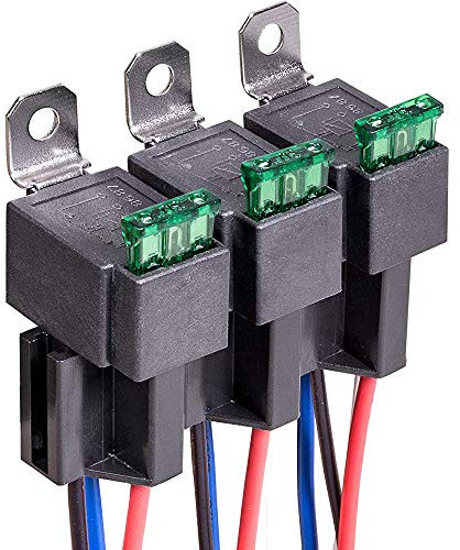 Gebildet Lot de 3 Relais de Commutation à Fusible 12V, Faisceau de Câbles 12 AWG avec Diode Intégrée, Fusible à Lame ATO/ATC 30A, Relais Electriques Automobiles SPST 4 Broches