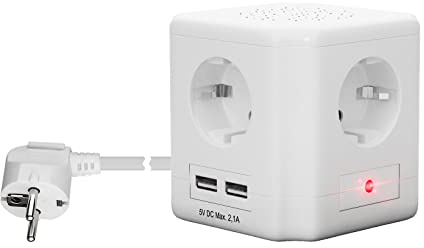 goobay 41268 Steckdosenwürfel mit USB / 4-Fach Steckdosencube mit Schalter und 2X USB A (1,05 A) Buchsen/Stromverteiler Würfel mit 1,5 Meter Stromkabel, Weiß