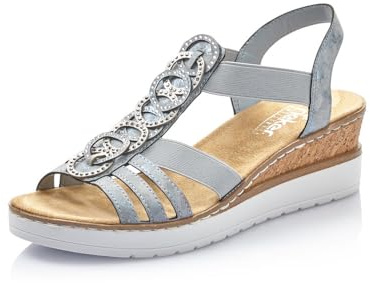 Rieker Femme Sandales V38H8, Dame Sandales Fines,Chaussure d'été,Sandale d'été,Confortable,Plate,Bleu (Blau / 12),38 EU / 5 UK