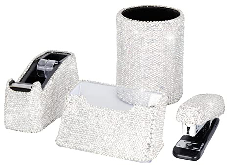 Crystal Stiftehalter Box Bling Strass Stift Organizer Halter Kosmetik Stift Behälter Kamm Pinsel Personalisiert, KCXS1-BGSTZ-White, D1: Kombinationsrund.