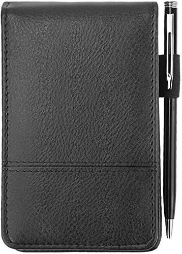 A7 PU Leder Notizbuch mit Taschenrechner Notizblock Konferenzmappe mit Stift Notebook Organizer Handlich klemmbrett Schreibmappe Business-Schreibblock Notizbuch im Polizeistil 13,8x 8,8 cm