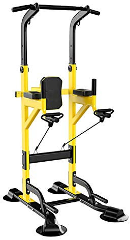 WSHA Power Tower Klimmzugstangen Freistehende Standstation Dip Station Krafttraining Trainingsgeräte, 440 lb Gewichtskapazität, für das Heim-Fitnessstudio