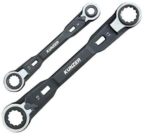 KUNZER 7RRS02 Ratschenringschlüsselsatz 4 in 1-2-teiliges Doppelringschlüssel-Set 8-19 mm - umschaltbar