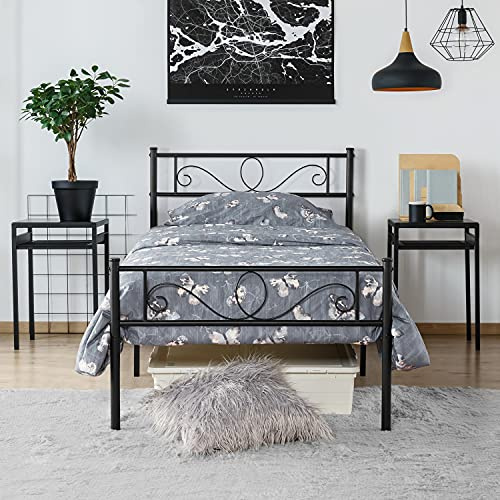costoffs 3ft Black Metal Single Bed Frame, Solid Bedstead Base, Headboard