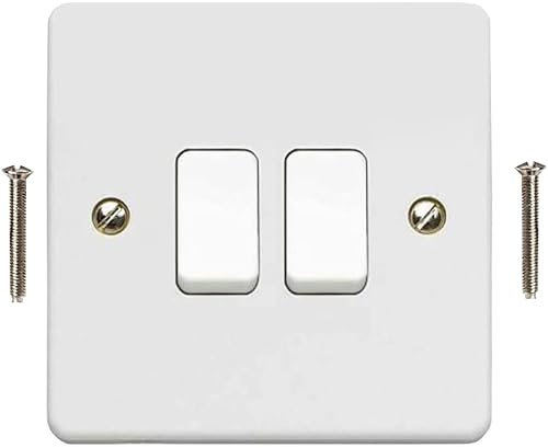 Body-Plus 2 Gang 2 Way Light Switch - White Electric Curved Edge Light Switches with Screws - 250 V A.C, 10AX Double Wall Switch for Home, Office, Industries, Shedes, garages etc (1)