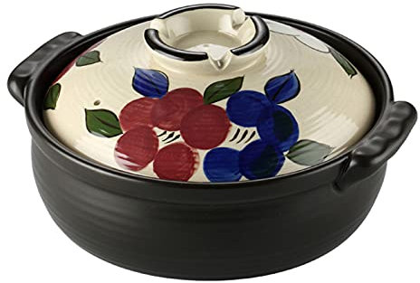 MYYINGBIN Casserole en Céramique De Fleurs De Cerisier Peinte à La Main avec Couvercle, Donabe Japonais Coloré Résistant à La Chaleur, Pot en Argile Binaurale pour Soupe à Ragoût, 2700ML