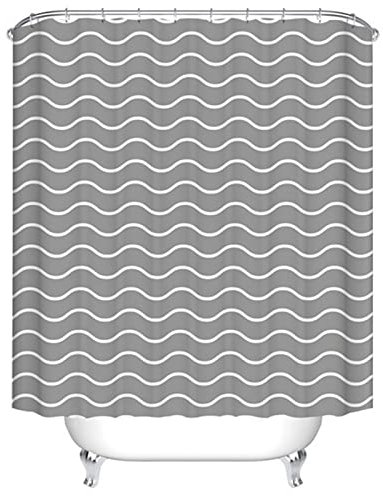 Duschvorhang 250x200cm ,Duschvorhänge Wasserdichter Anti-Schimmel Shower Curtains mit 12 C-Ringe,Verdickter Stoff,Waschbar Stoff Polyester 3D Duschrollo Badewanne Badezimmer Dekor Graues Linienmuster