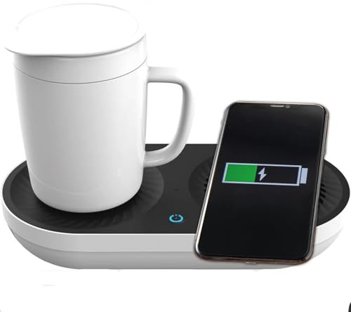 Ipalmay Calentador y enfriador de tazas de café inteligente 2 en 1 con control de temperatura con cargador inalámbrico rápido para escritorio, hogar, oficina, regalo, taza de café autocalentable con