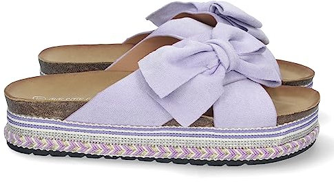 shoes&blues.es 74939-Sandalia de Plataforma para Mujer, Comoda, con Motivos Etnicos, Palas Cruzadas con Lazo, y Talon Abierto. Talla 36 Lila