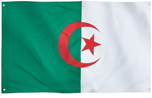 Runesol Drapeau Algérie, 91x52cm, 3ft x 5ft, 4 Anneaux, Drapeau Algérien, العلم الجزائري, Drapeau National de l’Algérie, Drapeaux Premium, Intérieur, Extérieur, Couleurs vives, Yennayer