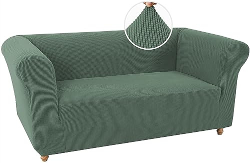 LINGKY Stretch Chesterfield Sofabezug 2 Sitzer Sofahusse mit Armlehne Spandex Jacquard Sofa Überwürfe rutschfest Sofa Überzug Waschbare Sofabezug für Haustiere (Armeegrün,2 Sitzer)