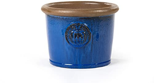 Teramico Pflanzgefäß aus Keramik Modell Provence mit Motiv Krone in der Farbe Royal Blau - absolut frostfest - hochwertige Handarbeit (Royal Blau, 34 x 26cm)