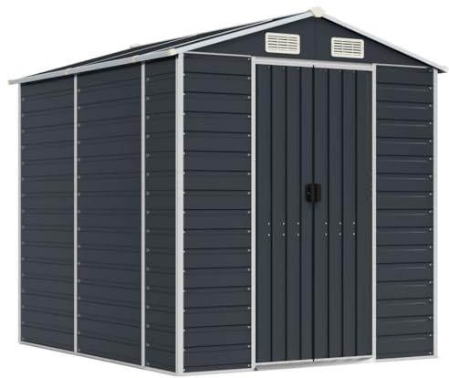 prissent Metall Gerätehaus 191x215x198 cmGeräteschuppen mit Schiebetür Geräteschrank Fahrradunterstand Blechhütte Metallschrank Outdoor Anthrazit