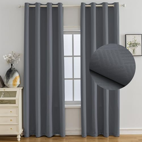 Ystyle Tende Oscuranti per Interni 2 Pezzi, 140x300 CM, Termiche Isolanti, Anti-Rumore, con Anelli, Tenda Moderna Per Camera da Letto e Soggiorno, Grigio Scuro
