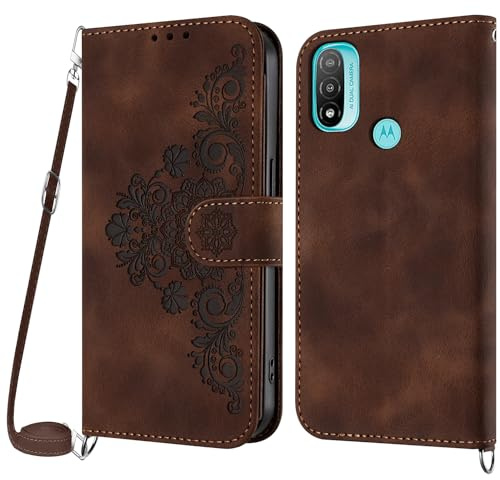 Netany Funda para Motorola Moto E20 / Moto E30 / E40 con Cuerda, Flip Billetera Funda Tapa Libro PU Cuero con Ajustable Cordón,【2 Ranuras】【Hebilla Magnética】,Funda Piel Carcasa Case Cuerda (Marrón)