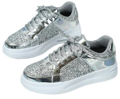 Sneaker da Donna alla Moda con Stelle, Glitter, Scintillanti, Moda, Brillante, Casual, con Paillettes, da Concerto, in Tela, Ammortizzata, per Passeggiate, Feste, Matrimoni, Night Club