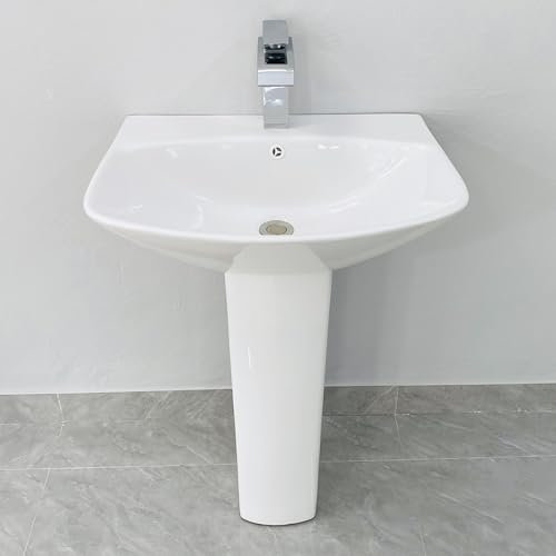 Standwaschbecken, Keramik-Standwaschbecken für Badezimmer, glänzend weißes Standwaschbecken, mit heißem und kaltem, bodenstehendem Aufsatzwaschbecken für Garderobenbalkon