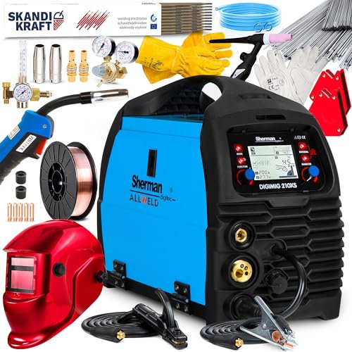 Sherman DIGIMIG 210 XS - Saldatrice a Filo Continuo con Gas da 200A - Sinergia Totale, Filo Imbottito, MMA, TIG-LIFT, Saldatura a Punti, Saldobrasatura - Set Professional