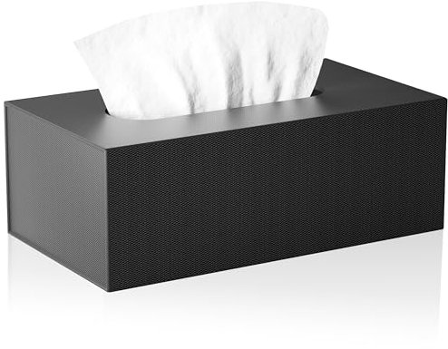 JiaWei Faltbar Rechteckig Taschentuchbox 23,5x12x7,8 cm, Taschentücher Box mit Magnetabdeckung & Prägung Design, aus 1600 g/m² Extra Stabil Karton - Schwarz