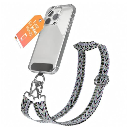 EAZY CASE - Universell mobilkedja kompatibel med alla mobiltelefoner Kedjan kan kombineras med fodral Mobilsladd med karbinhake Mobilrem att hänga runt halsen Färgglad bohosladd iLila Grön Blå Silver