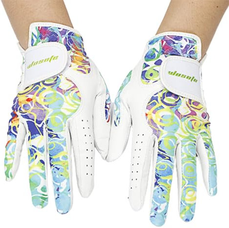 YaoFafa2178 2 Paar Golfhandschuhe für Damen, Linke und Rechte Hand, Weiches, Atmungsaktives Leder, Phantomfarben, Golfhandschuhe für Damen, Zubehör,L(Length19cm)