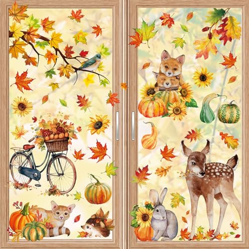 Dekoaufkleber Thanksgiving Fensterbilder Herbst - Fenster Aufkleber ohne Kleber Ahornblätter Fensterdeko Herbstdeko Fenster Selbstklebend 0117