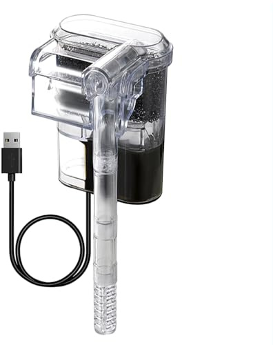 MiOYOOW Aquarienfilter, Leiser Aquariumfilter, USB Wasserfall Hang on Filter Aquarium mit Einstellbarem Wasserdurchfluss für Süßwasser Salzwasser
