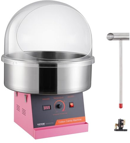 VEVOR Macchina elettrica per zucchero filato, 1 kW, macchina per zucchero filato commerciale con coperchio, ciotola in acciaio inox e cucchiaio da zucchero, per compleanni per bambini, casa, feste di