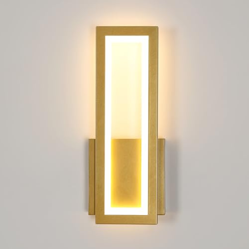 Osairous Wandleuchte LED Innen Modern, 16W 2000LM Wandlampe Acryl, Gold | Flur Wandbeleuchtung Warmweiß 3000K für Schlafzimmer Korridor Wohnzimmer Treppe, 32CM
