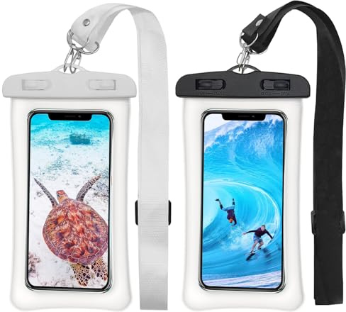 2 Pcs Waterproof Phone Pouch Case, IPX8 Adjustable Lanyard Waterproof Phone Case, Underwater Phone Case Protector Phone Dry Bag for iPhone 15/14/13 Pro Max, Galaxy S23/S22/S21 Up to 7(Black&White)