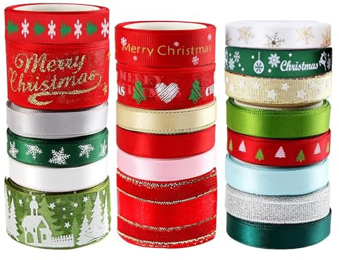 MorLuks Geschenkband Weihnachten 20 Stück 3 Größen, Schleifenband Weihnachten Ripsband Geschenkband Set, Weihnachtsband Geschenkbänder für Weihnachtsbaum Deko Geschenkpackung
