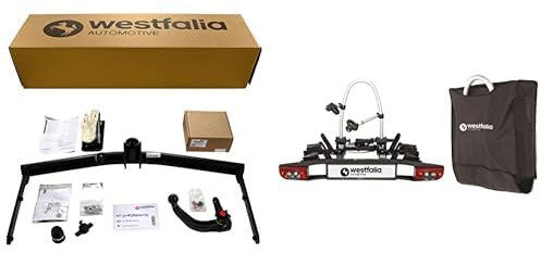 Westfalia Abnehmbare Anhängerkupplung für VW Touran (inkl Cross) (BJ 03/2003-09/2015) - im Set mit 13-pol. fzg.-spez + Westfalia BC 60 Fahrradträger für die Anhängerkupplung - inkl. Tasche