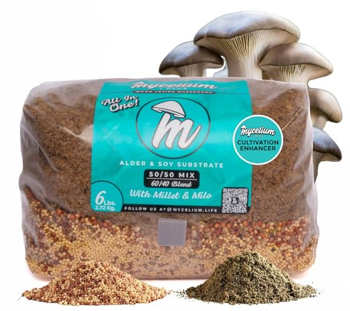 Mycelium Plus Pilzzucht-Set I Erle & Sojaschale Substrat mit Hirse & Milo Getreide I ergiebige proprietäre Mischung I All-in-One Bio Steril Grow Bag für Starter & Pro Home Growers, 2,7 kg