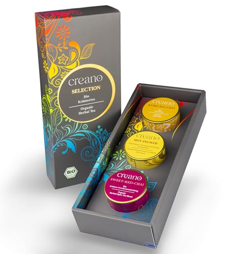 Creano Coffret Cadeau Thés Bio « THÉ EN VRAC - SPICY » – 3 Thés en Vrac Épicés en Boîtes Métalliques – 61 g – Vegan & Sans Gluten – Idée Cadeau Originale – NOUVEAUTÉ 2024*