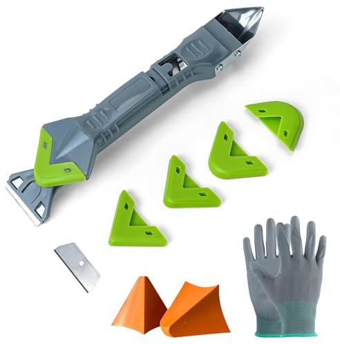 Strumento di rimozione del silicone 5 in 1, strumento di rimozione del silicone, strumento di rimozione del sigillante e del silicone con 4 pezzi di ricambio in silicone, 2 strumenti per sigillatura e