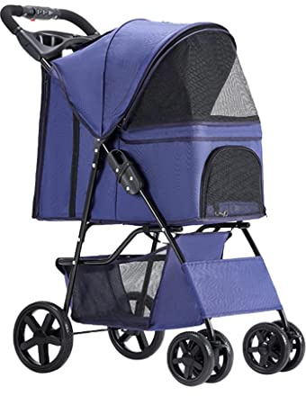 Husdjurshundvagn for små medelstora hundar och katter, Hund- och kattvagnar Vikvagn Premium Hundvagnar Kattvagn Barnvagn med mugghållare, Resevagn for husdjur Lättvikt(Blue)