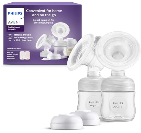 Philips Avent - kit tire-lait double, sans bloc moteur, facile à nettoyer et à assembler, 2 biberons, 2 disques d'étanchéité et 2 bagues d'étanchéité pour conserver le lait, modèle SCF335/12